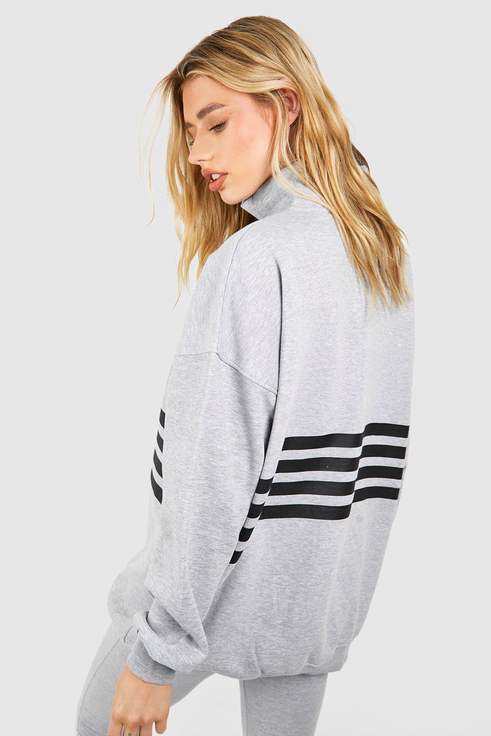 Adidas striped hot sale half zip